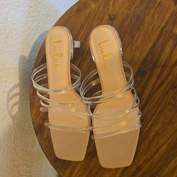 LULU'S Womens Clear Strappy Nude HEELS slip on Neutral Minimalist Sz.8.5 - Picture 9 of 11